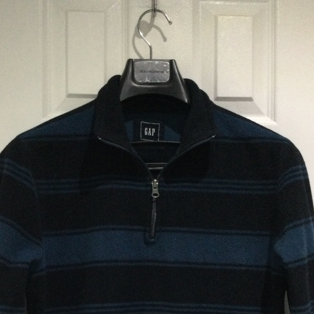 Black and Blue 1/4 Zip Pullover Sweater with Stripes - Picture 4 of 5